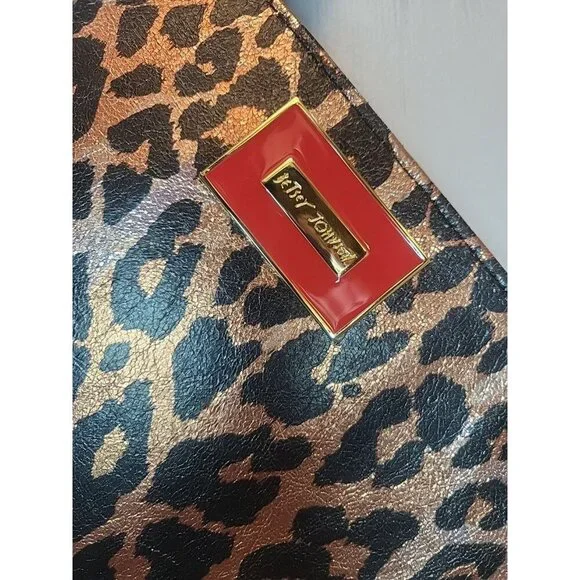 BETSEY JOHNSON CHEETAH LEOPARD PRINT COSMETICS CASE HANDBAG WRISTLET *READ - Picture 3 of 16